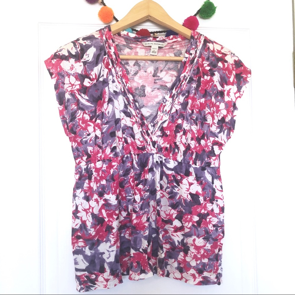 Banana Republic Abstract Pink & Purple Floral Top